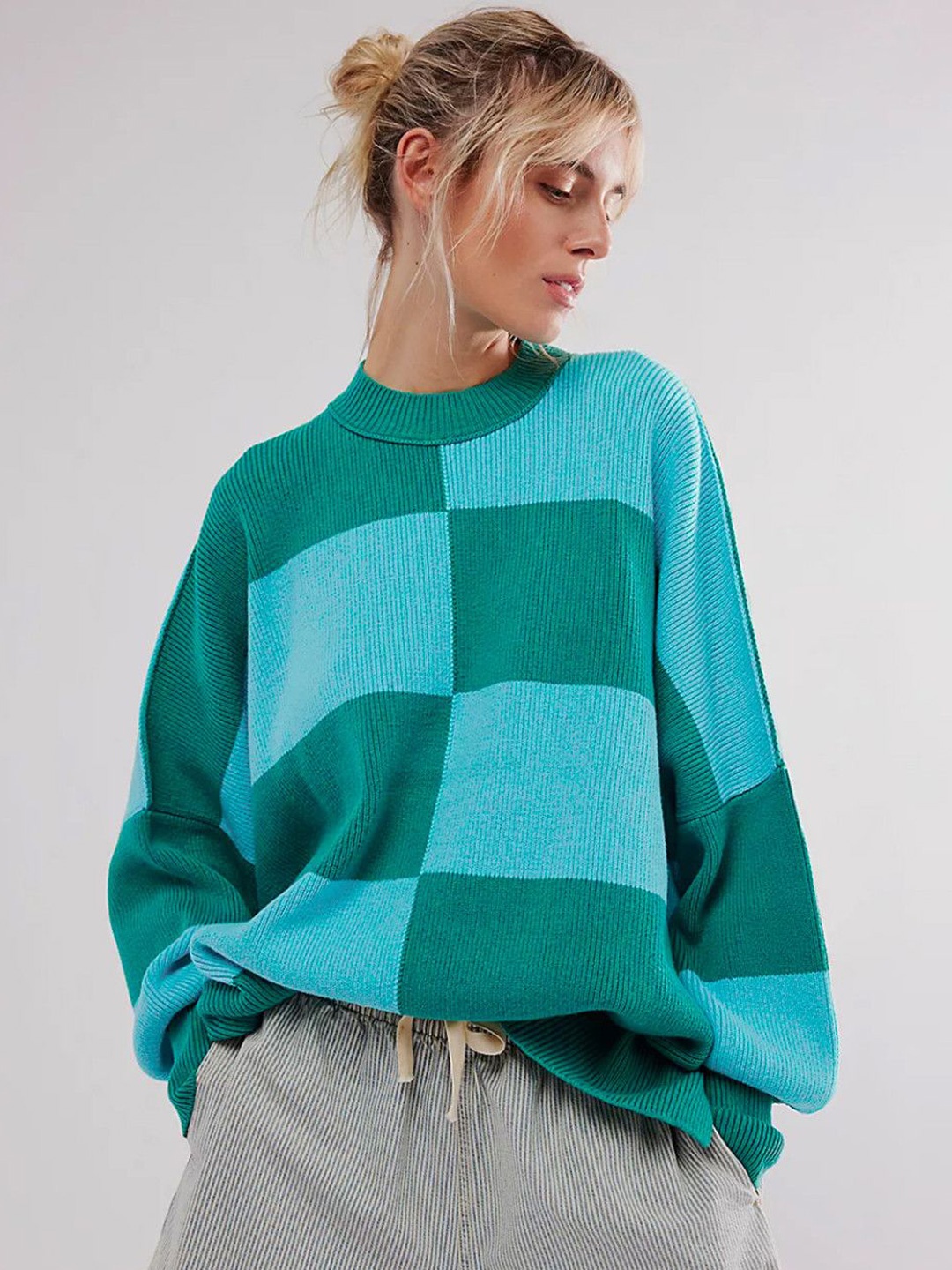 

StyleCast Women Checked Pullover, Green