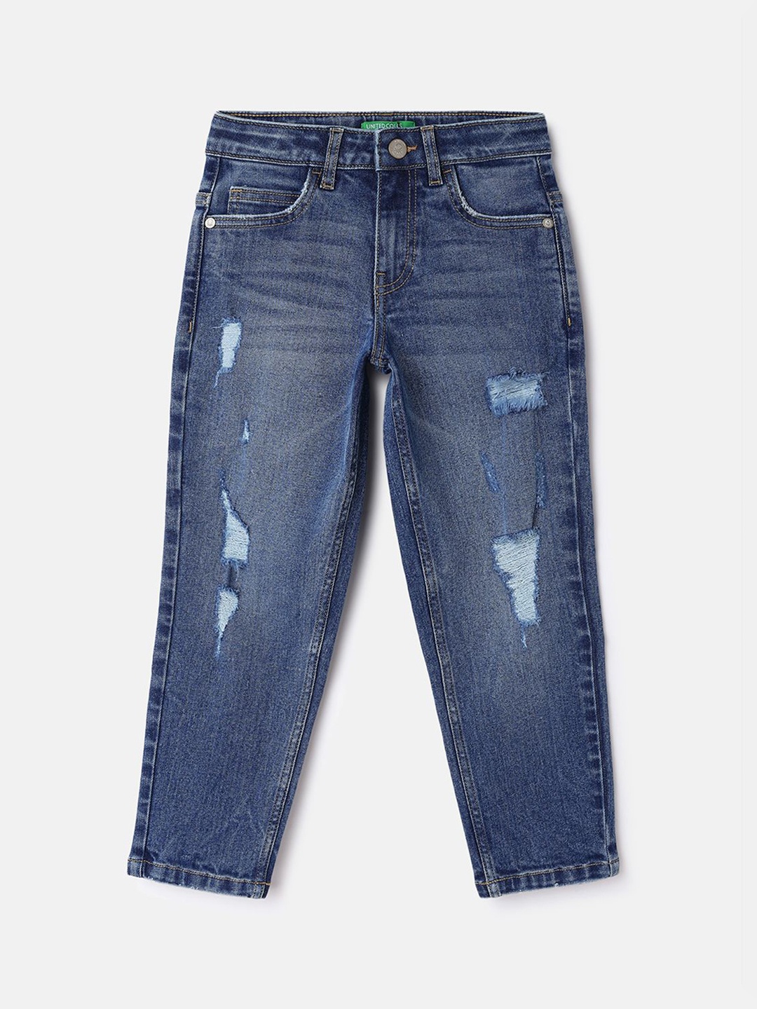 

United Colors of Benetton Girls Cotton Mildly Distressed Light Fade Jeans, Blue