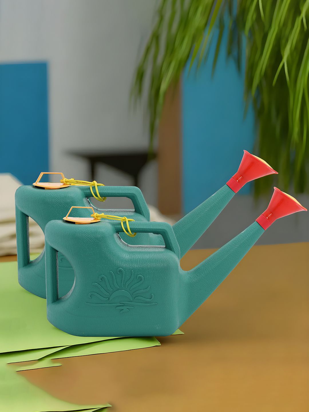 

Kuber Industries Green & Red 2 Pieces Watering Can With Sprinkler - 5 L