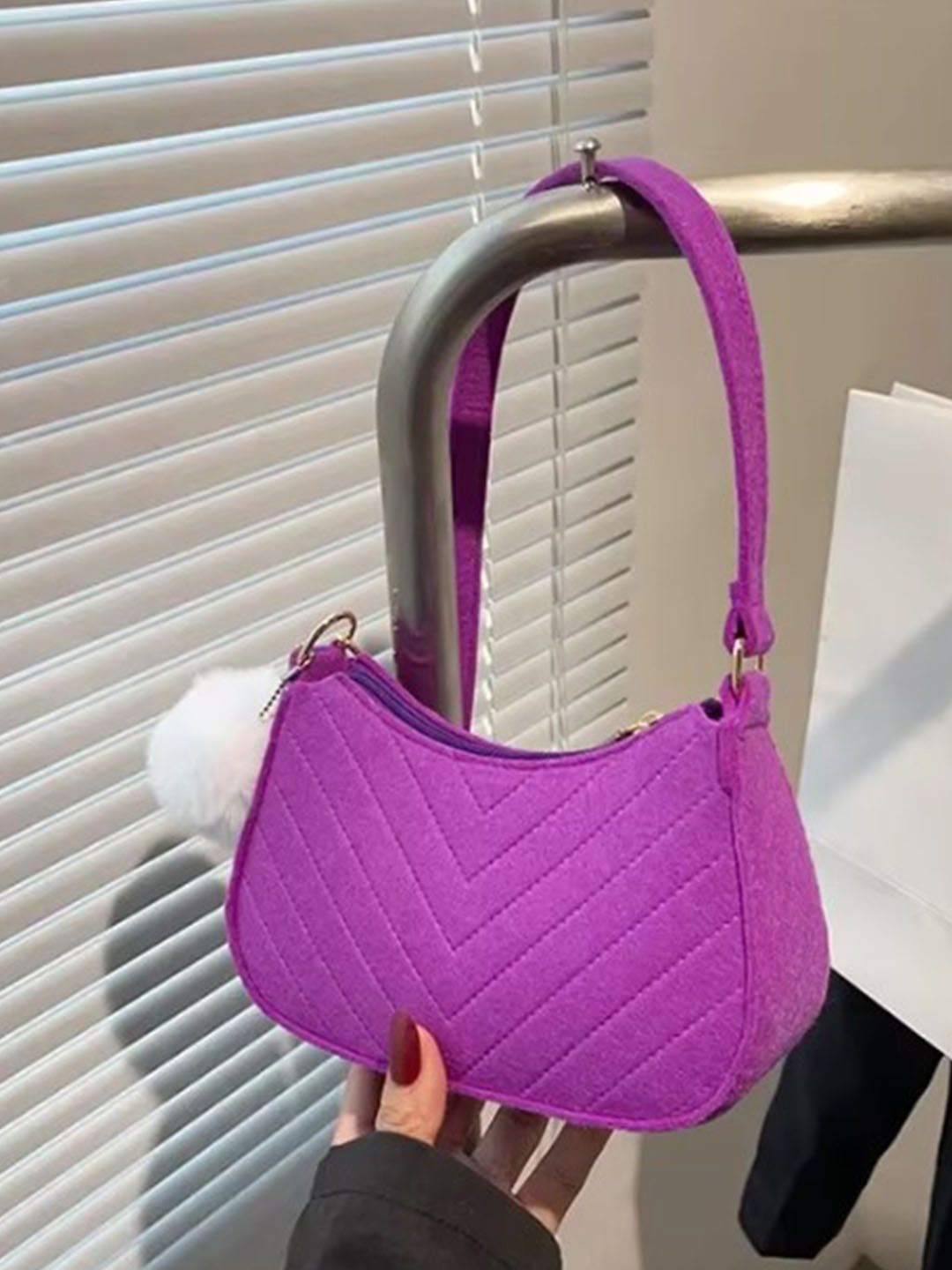 

StyleCast Purple Checked Structured Shoulder Bag with Quilted