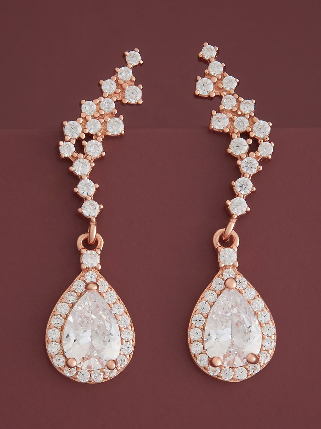 

Kushal's Fashion Jewellery Sterling Silver Zircon Rose Gold-Plated Drop Earrings