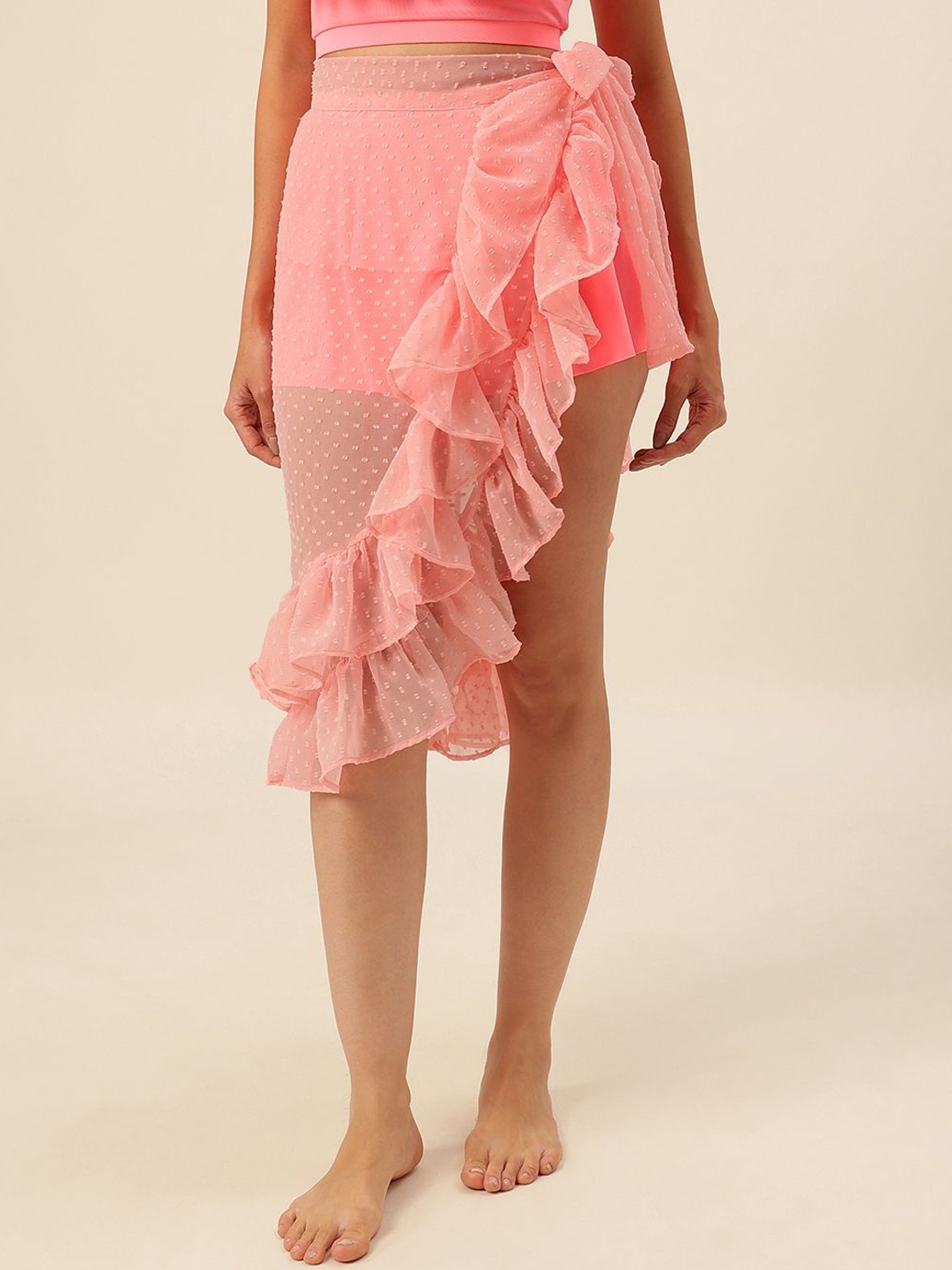 

CUKOO Self Design Ruffled Cover Up Sarong, Peach