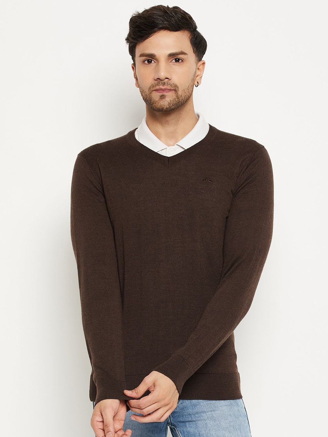 

98 Degree North Men Woollen V - Neck Pullover Sweater, Brown