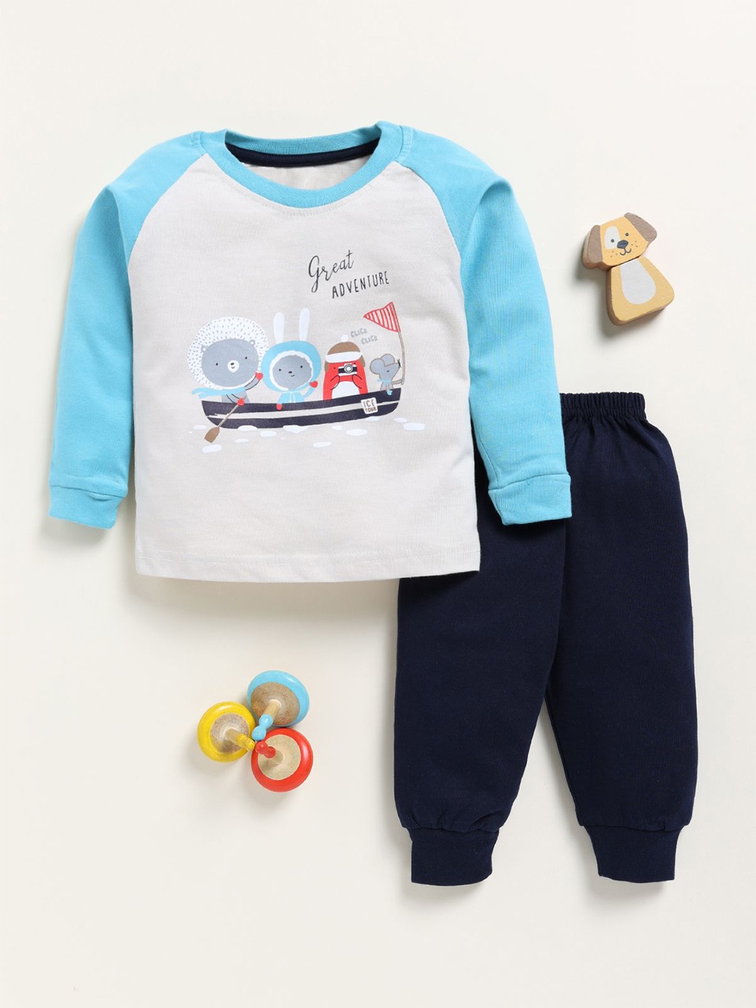 

Unfab Boys Printed Pure Cotton T-shirt with Joggers, Blue