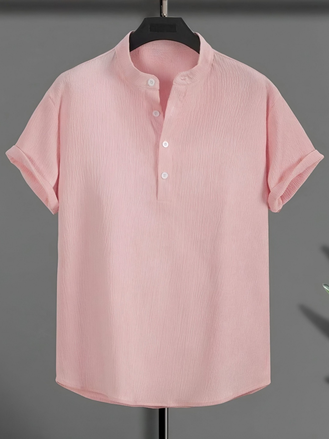 

Trillmixa Men Mandarin Collar T-shirt, Peach