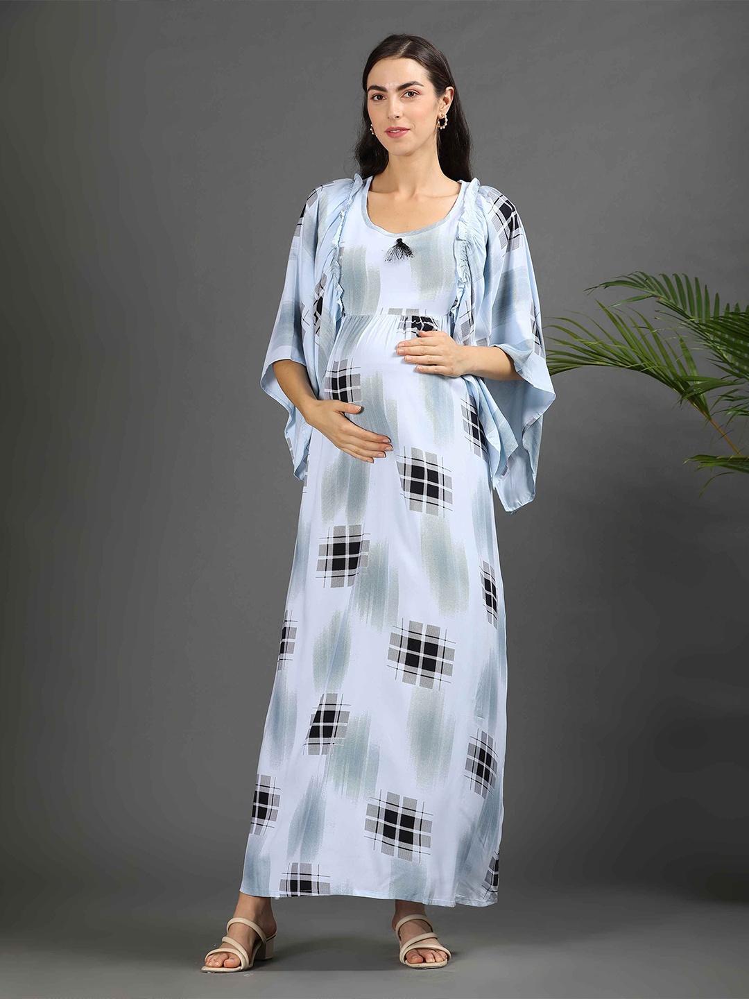 

GOLDSTROMS Women Printed Maternity Long Ethnic Dress, Blue