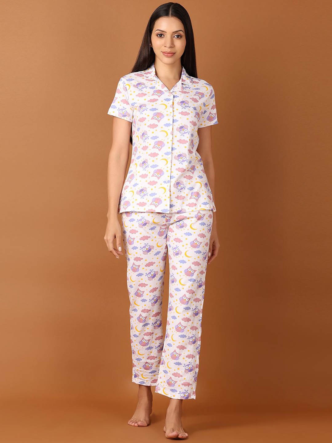 

V-Mart Women Short Sleeves Graphic Printed Night suit, White