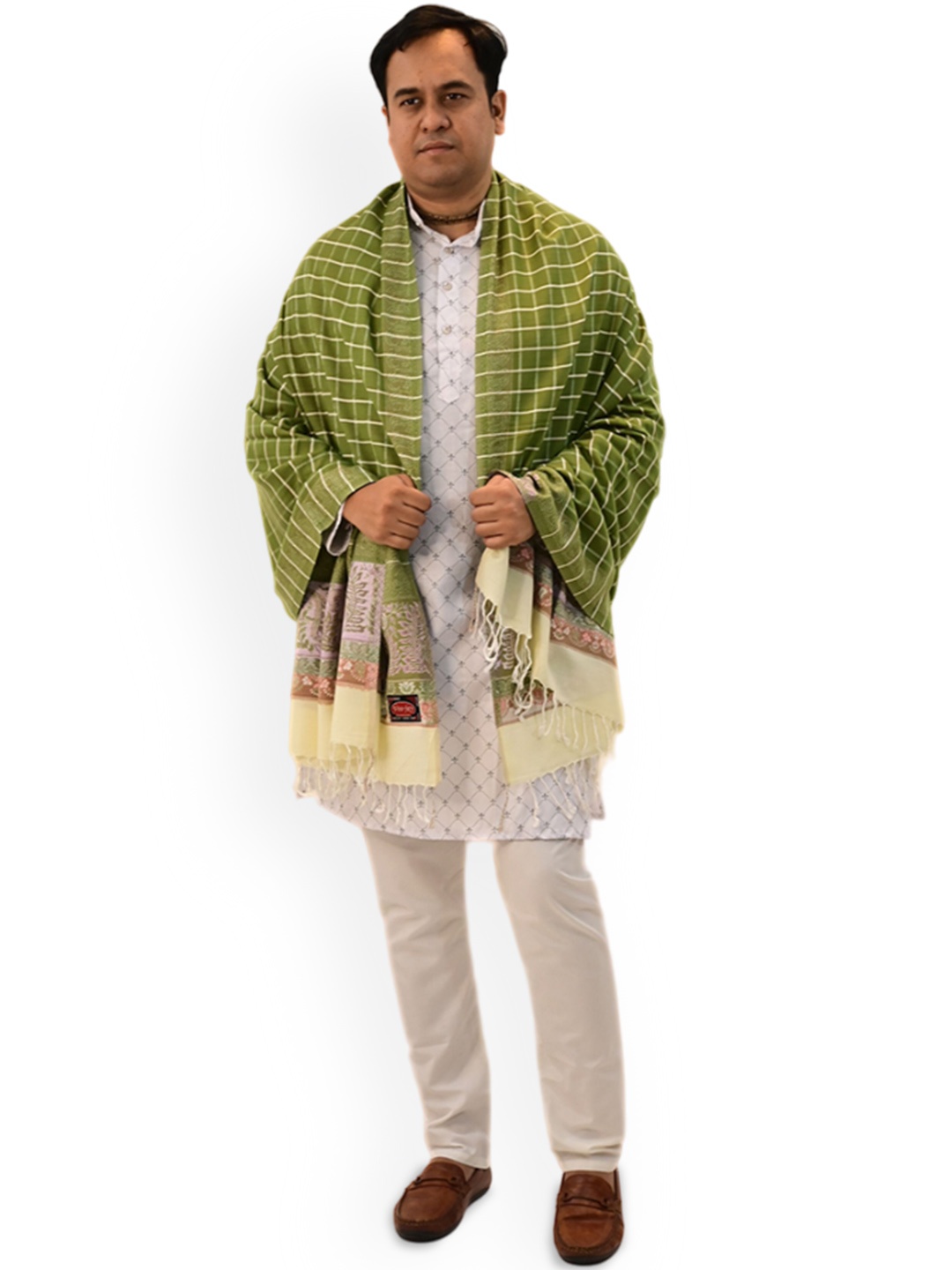 

Vrinde Men Striped Woollen Shawl, Green