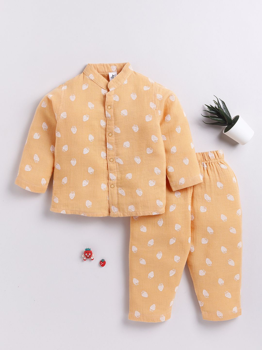 

Clt.s Kids Pure Cotton Printed Shirt & Pyjamas Night suit, Yellow