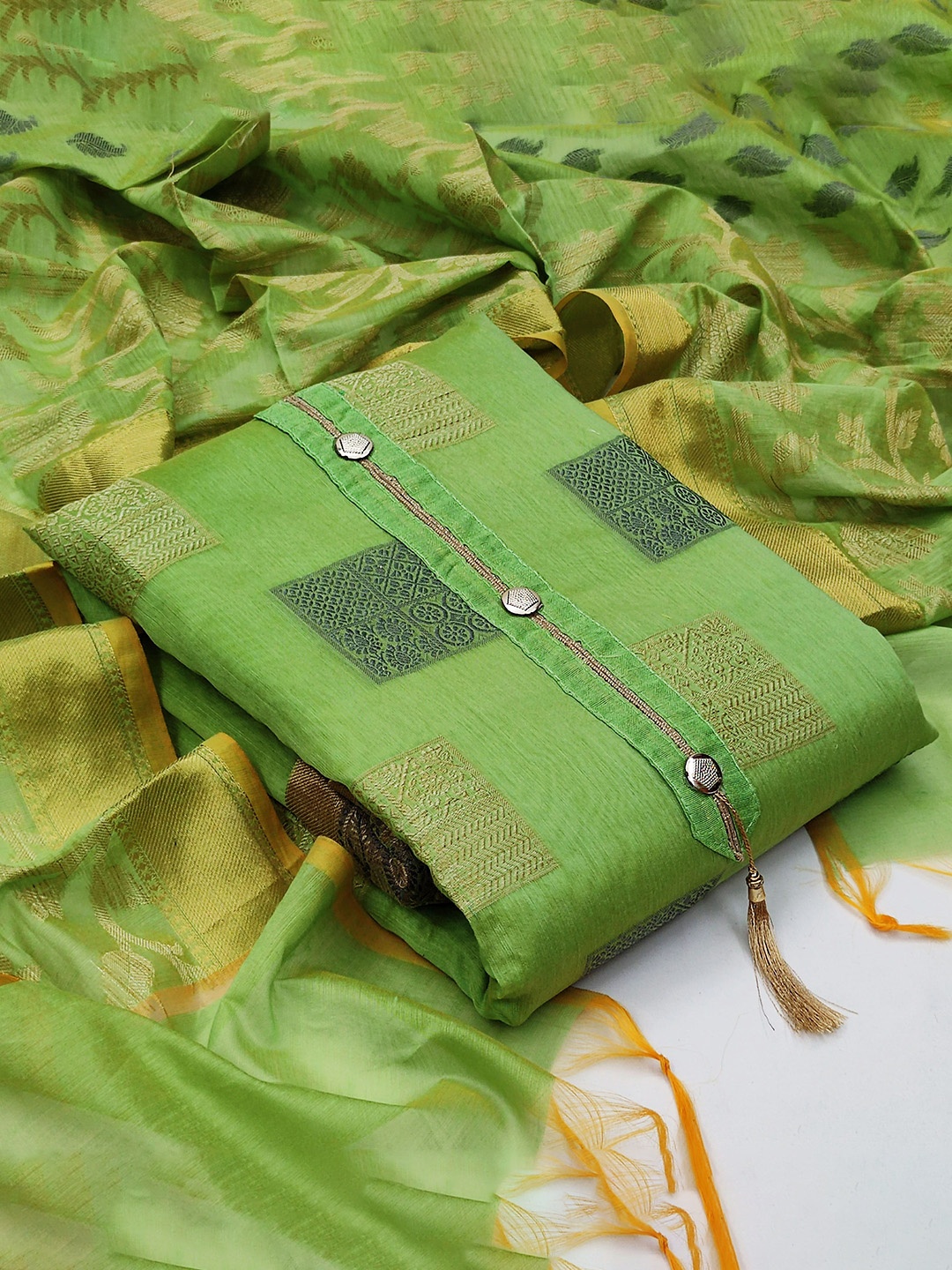

Maroosh Woven Design Unstitched Dress Material, Green