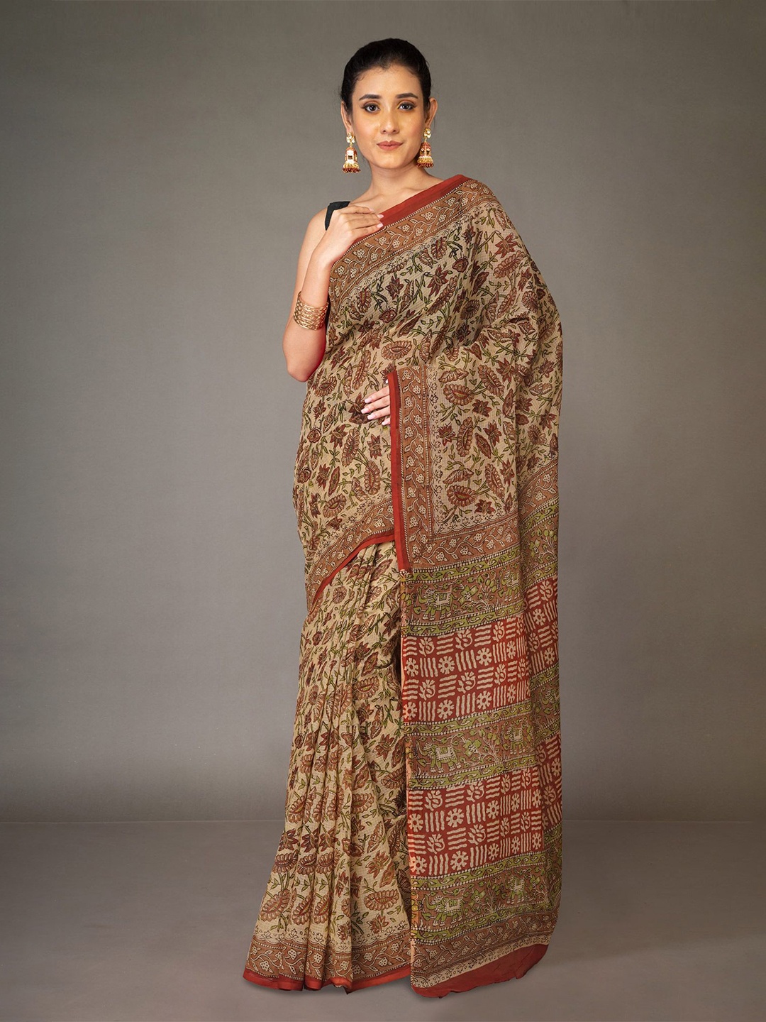 

Unnati Silks Floral Printed Pure Cotton Handloom Kota Saree, Cream