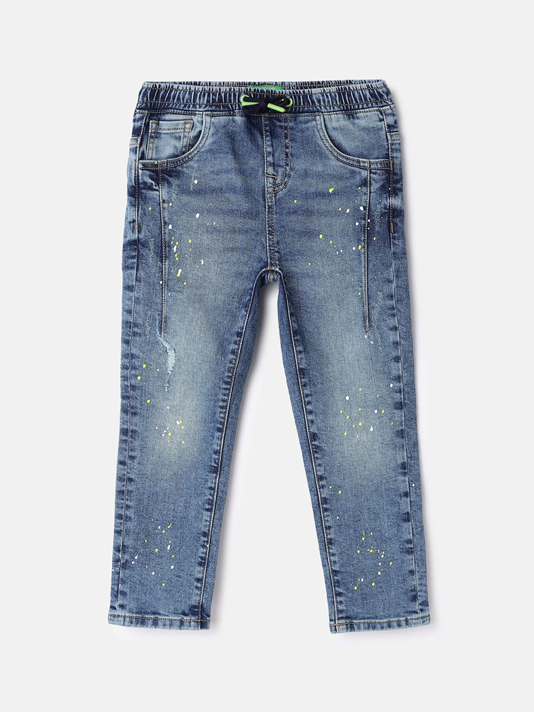 

United Colors of Benetton Boys Cotton Low Distress Heavy Fade Jeans, Blue