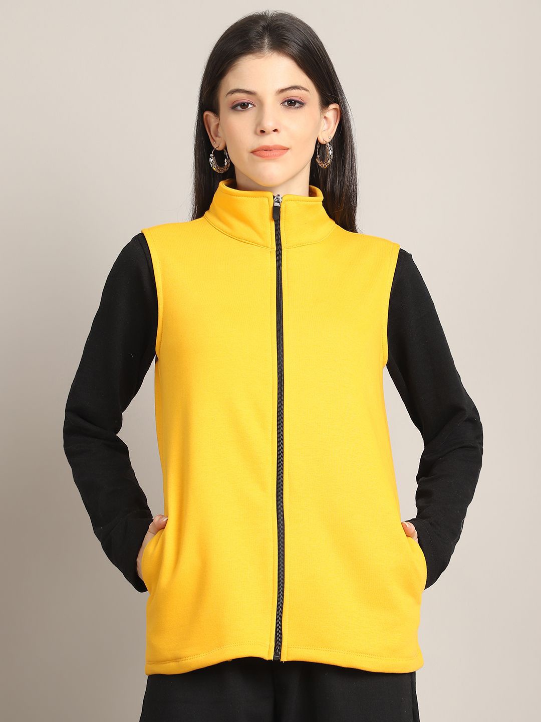 

Rute Women Sleeveless Front-Open Sweatshirt, Yellow