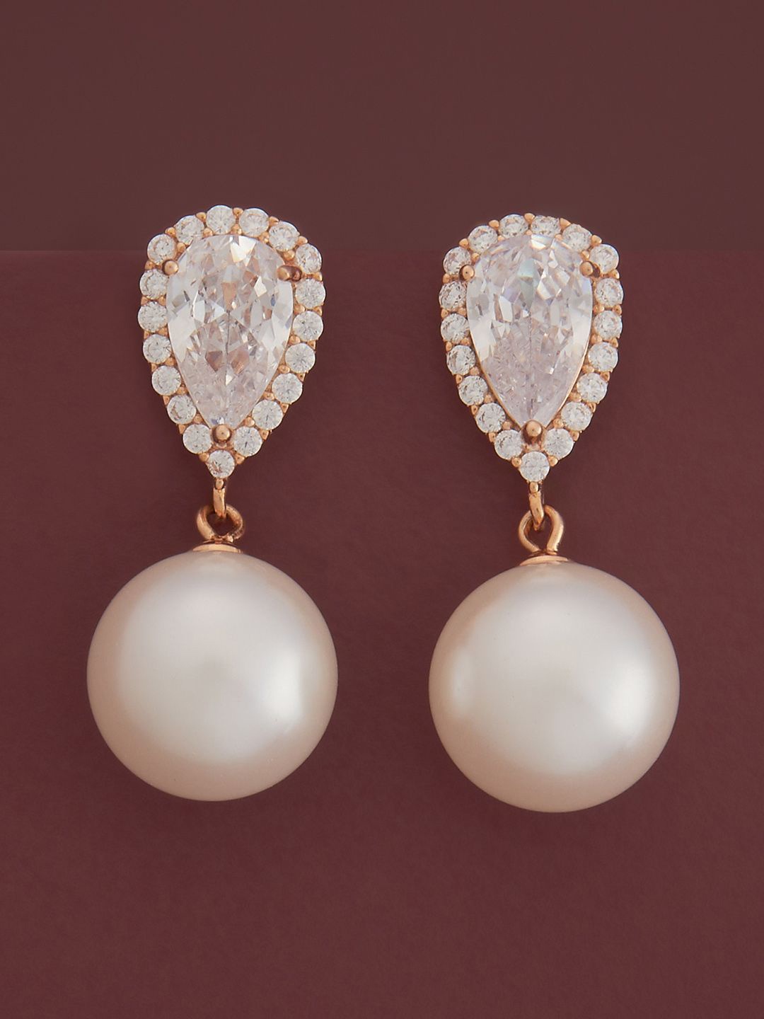 

Kushal's Fashion Jewellery Sterling Silver Zircon Rose Gold-Plated Drop Earrings