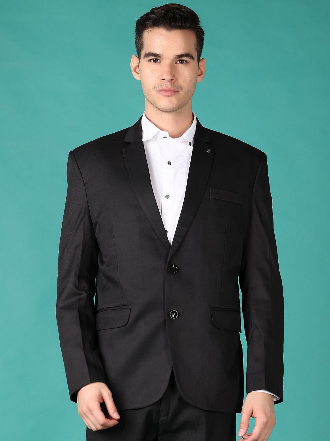 

V-Mart Men Notched Lapel Single Breasted Formal Blazer, Black