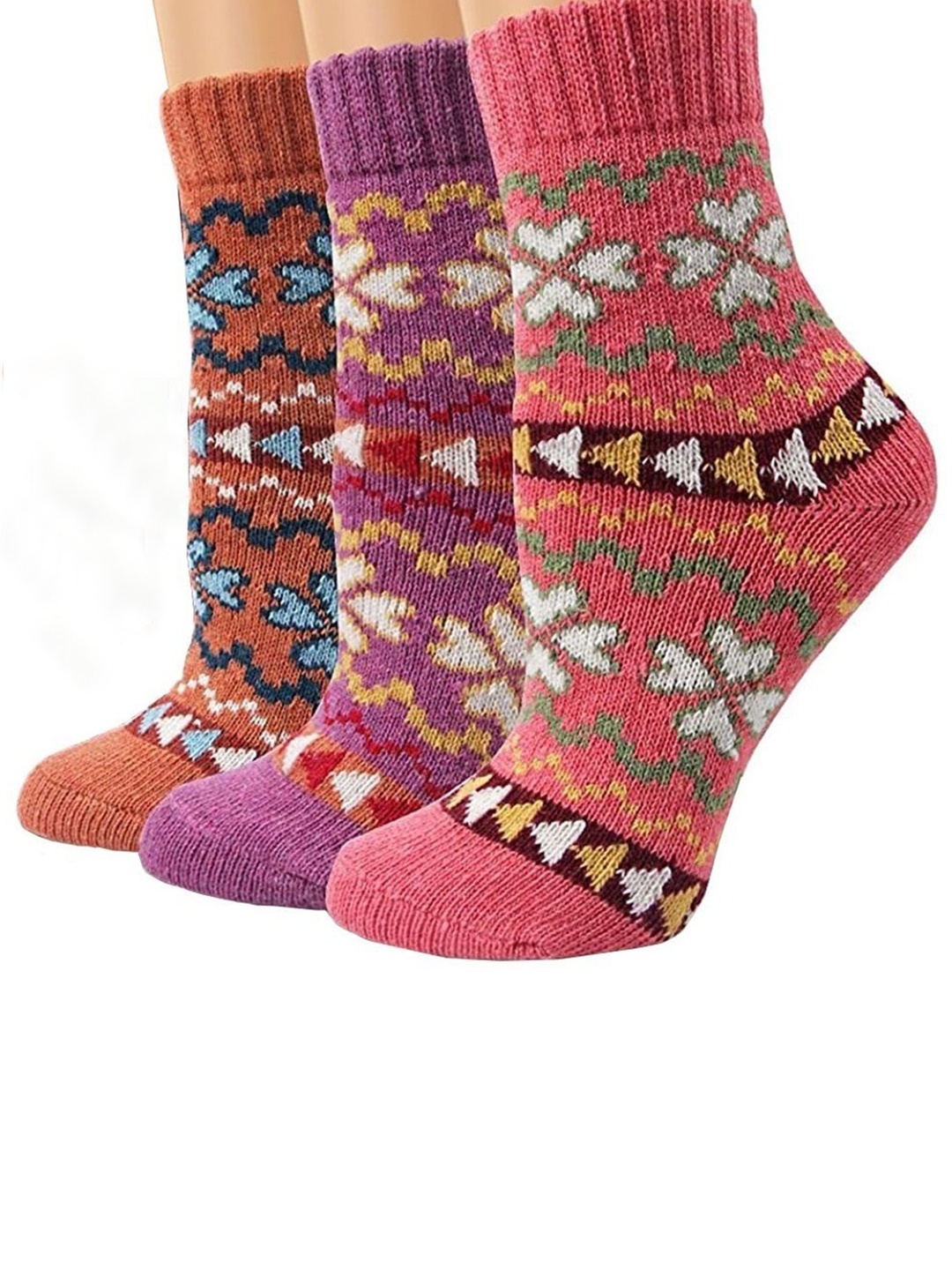 

Alexvyan Women Pack Of 3 Patterned Calf-Length Socks, Red