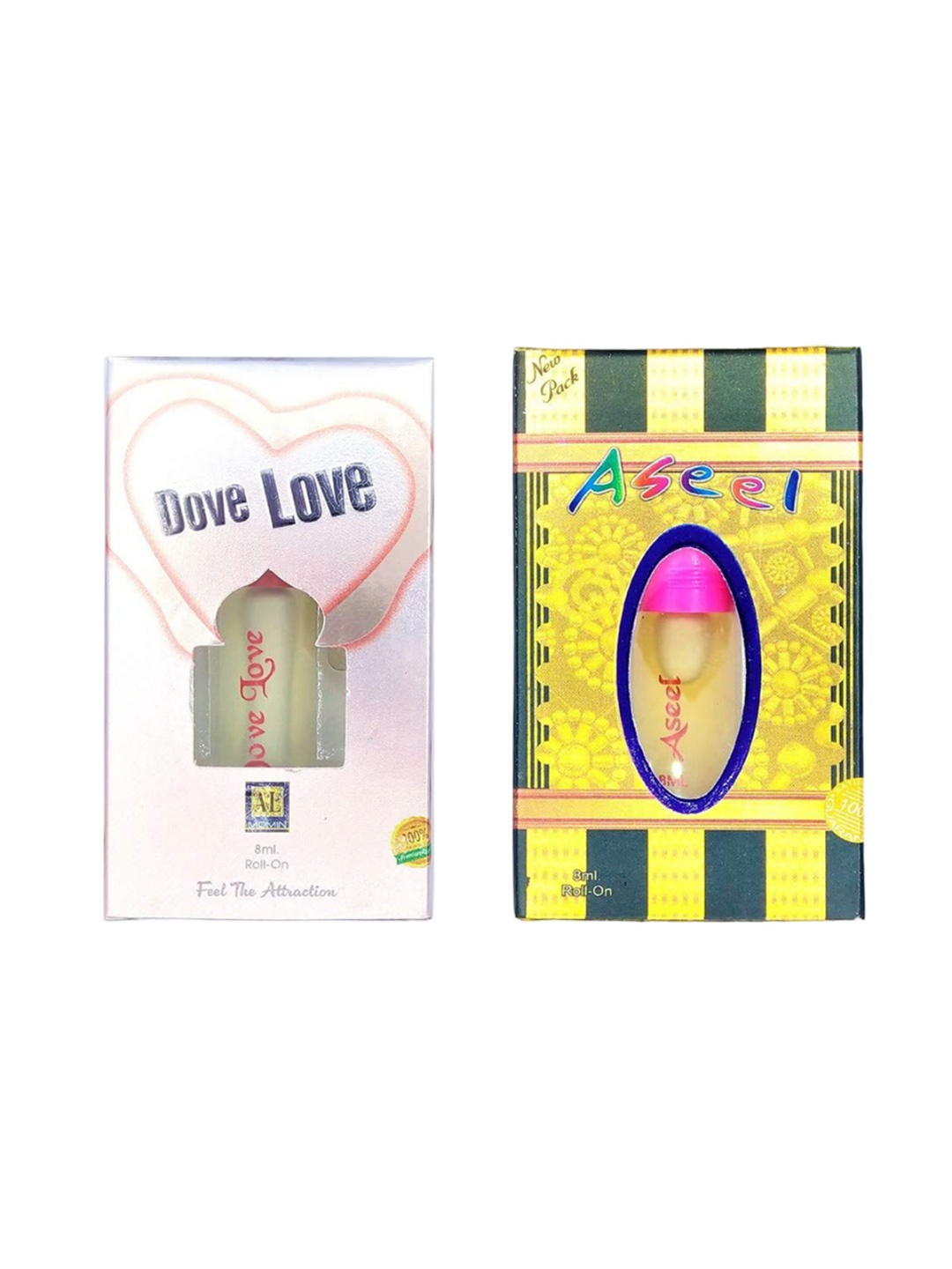 

RAVIOUR LIFESTYLE Set Of 2 Dove Love & Aseel 100% Alcohol Free Attar - 8 ml Each, Transparent