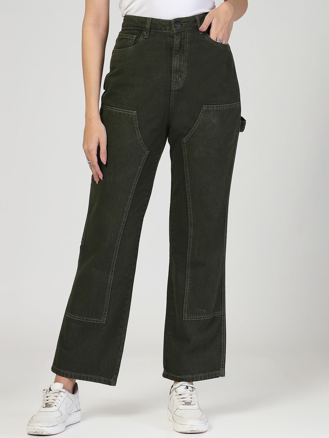 

Style Quotient Women Relaxed Fit High-Rise Jeans, Olive