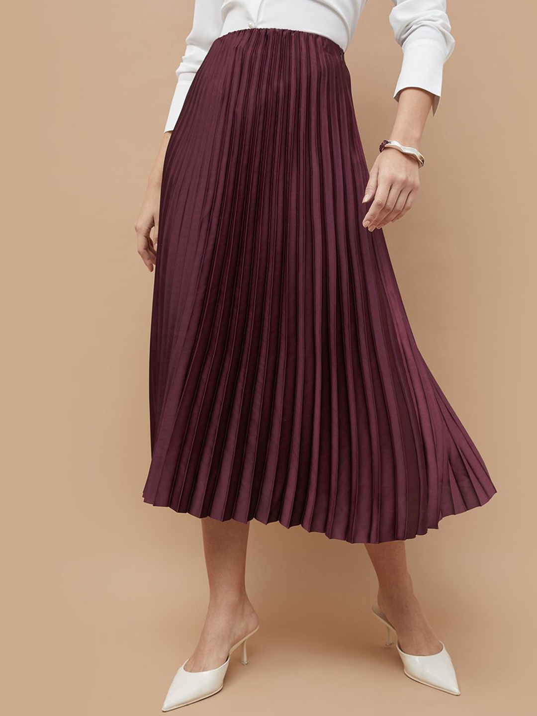 

CODE by Lifestyle Women Accordion Pleated A-Line Flared Midi Skirt, Burgundy