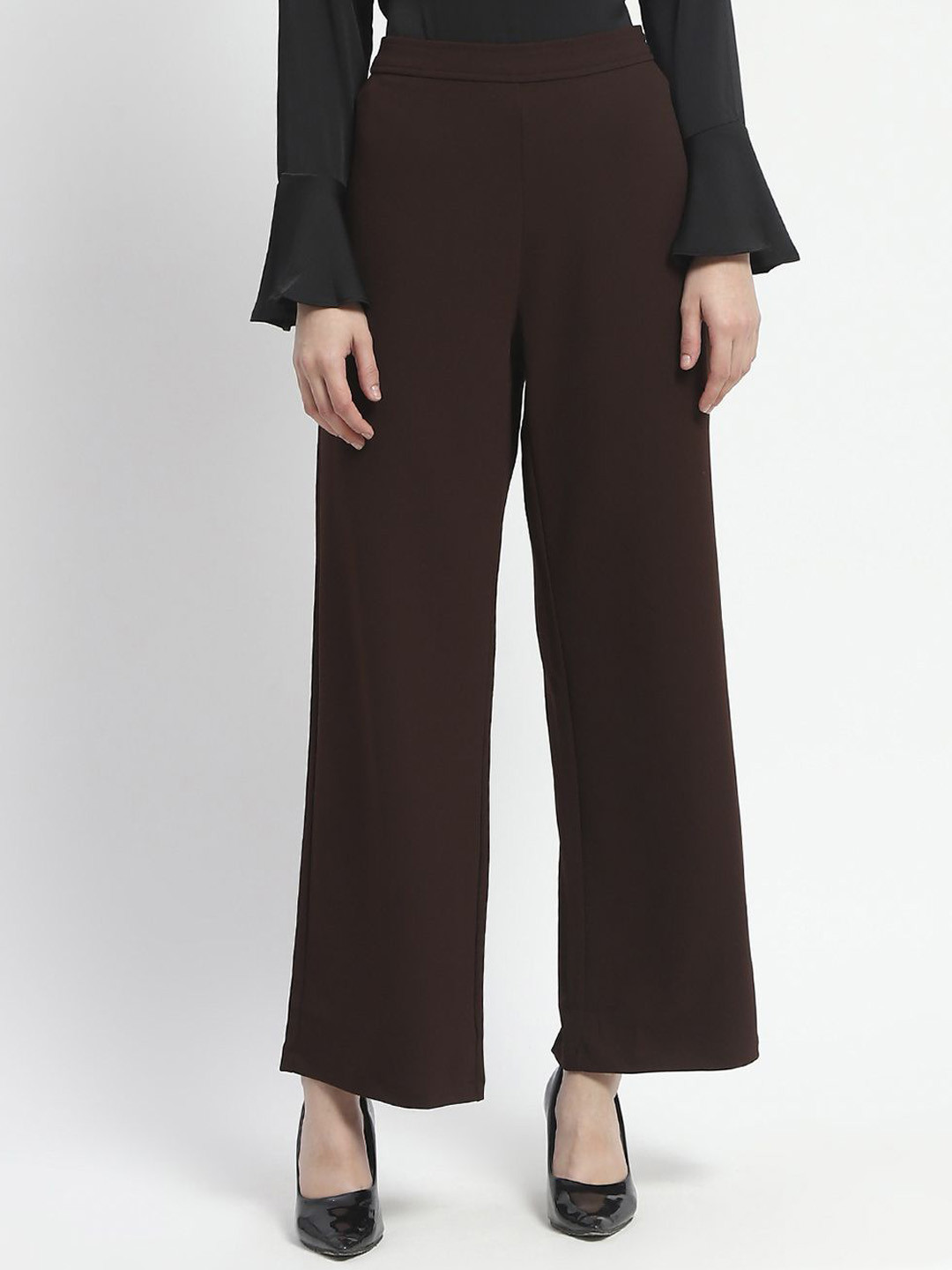 

Madame Women Mid Rise Parallel Trousers, Coffee brown