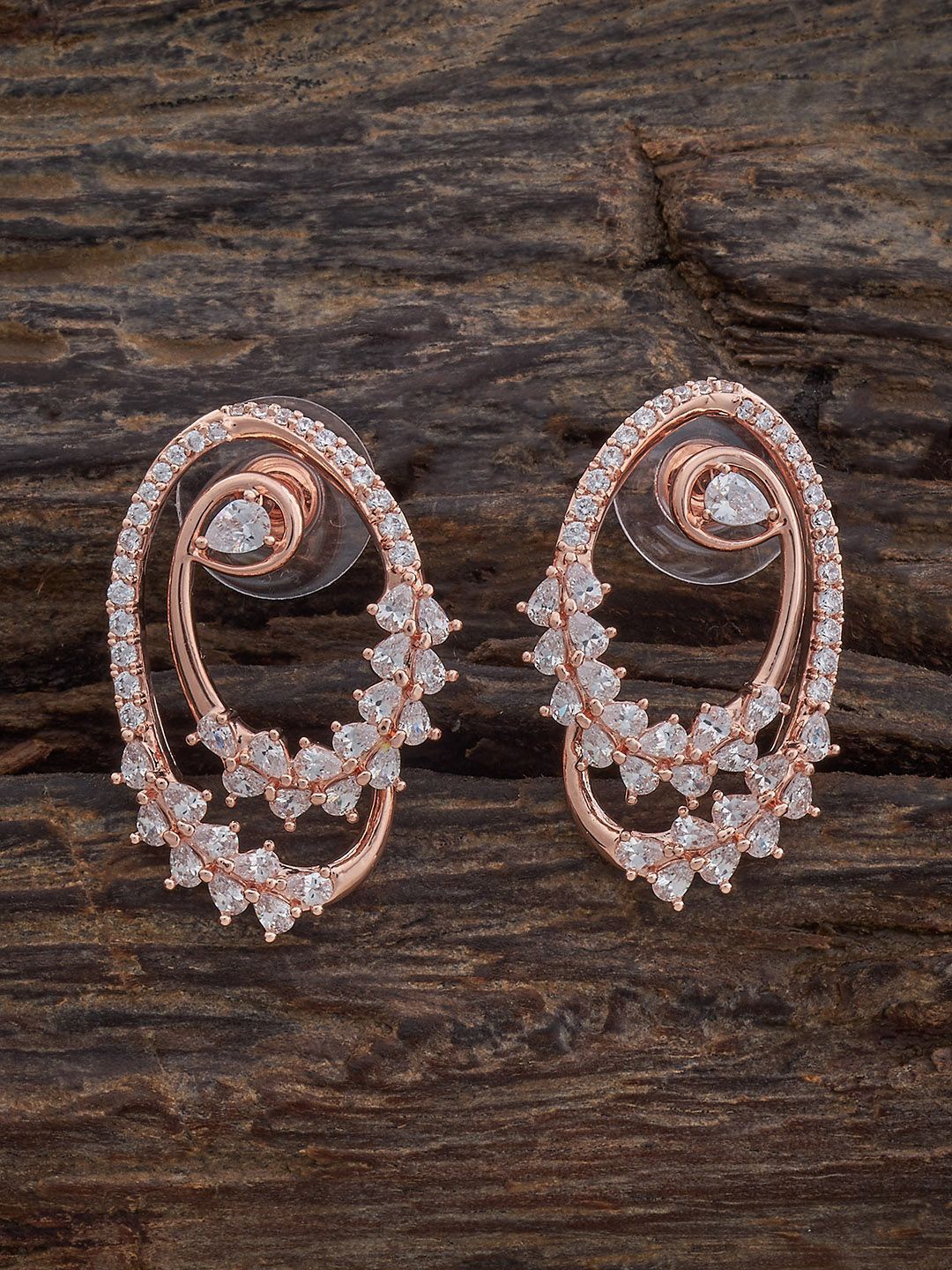 

Kushal's Fashion Jewellery Rose Gold-Plated Zircon Studded Circular Studs Earrings