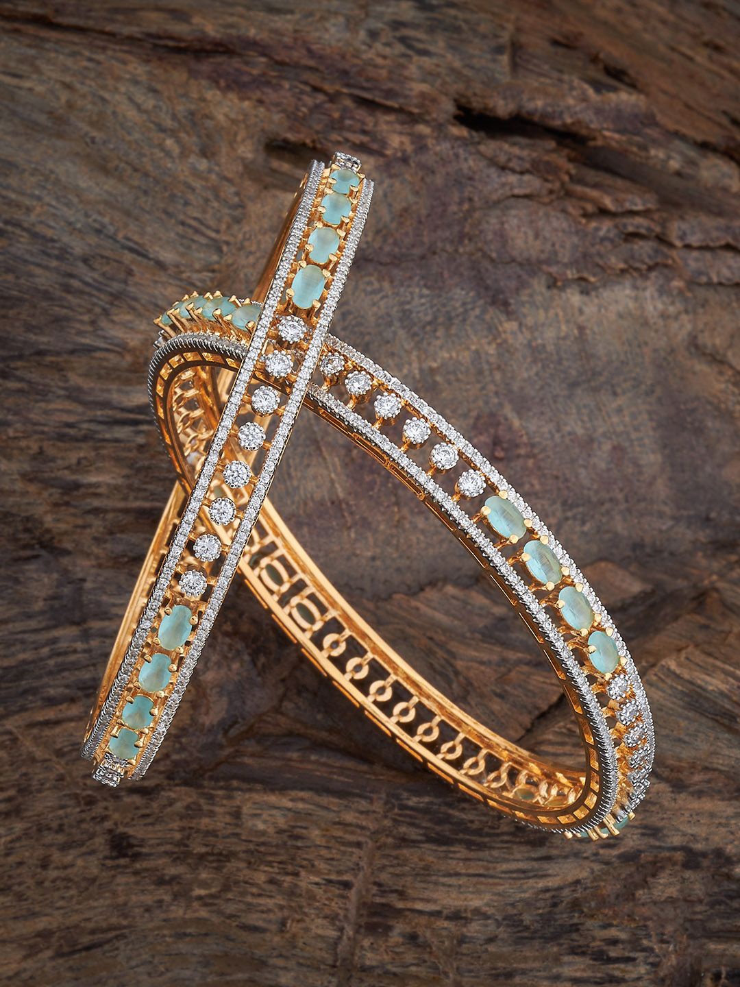 

Kushal's Fashion Jewellery Set Of 2 Gold-Plated Cubic Zirconia Stone Studded Bangles