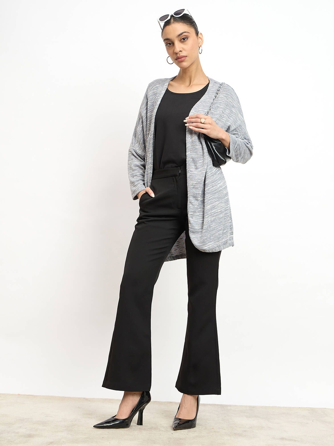 

SALT ATTIRE Women Woollen Shawl Collar Long Sleeves Sweater, Grey