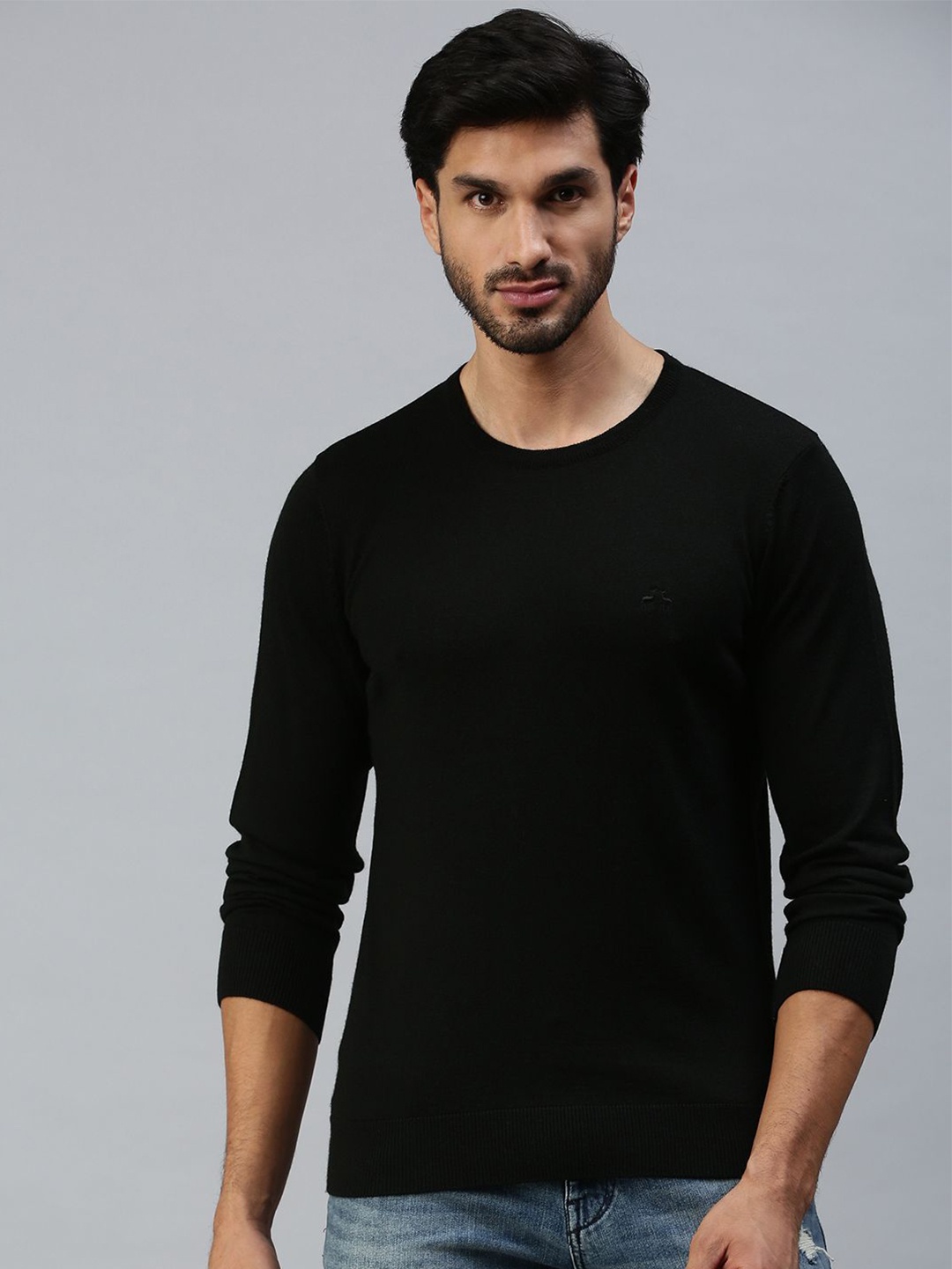 

98 Degree North Men Woollen Round Neck Long Sleeves Pullover Sweaters, Black