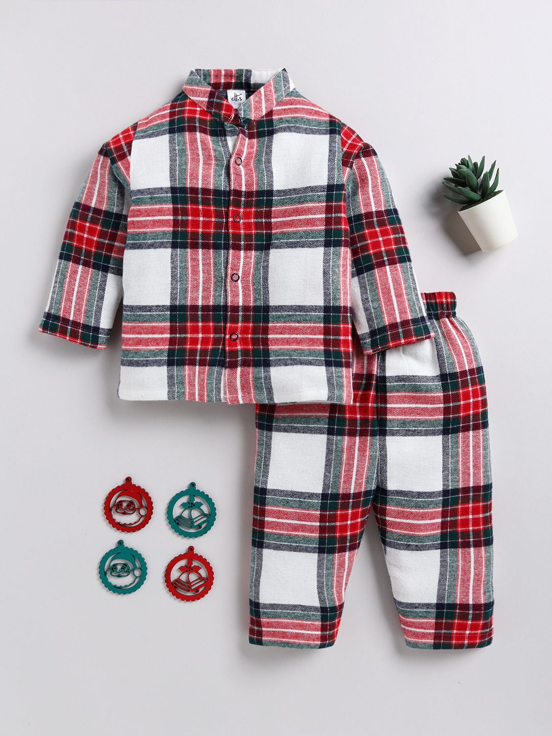 

Clt.s Kids Checked Printed Pure Cotton Full sleeve Night suit, Red