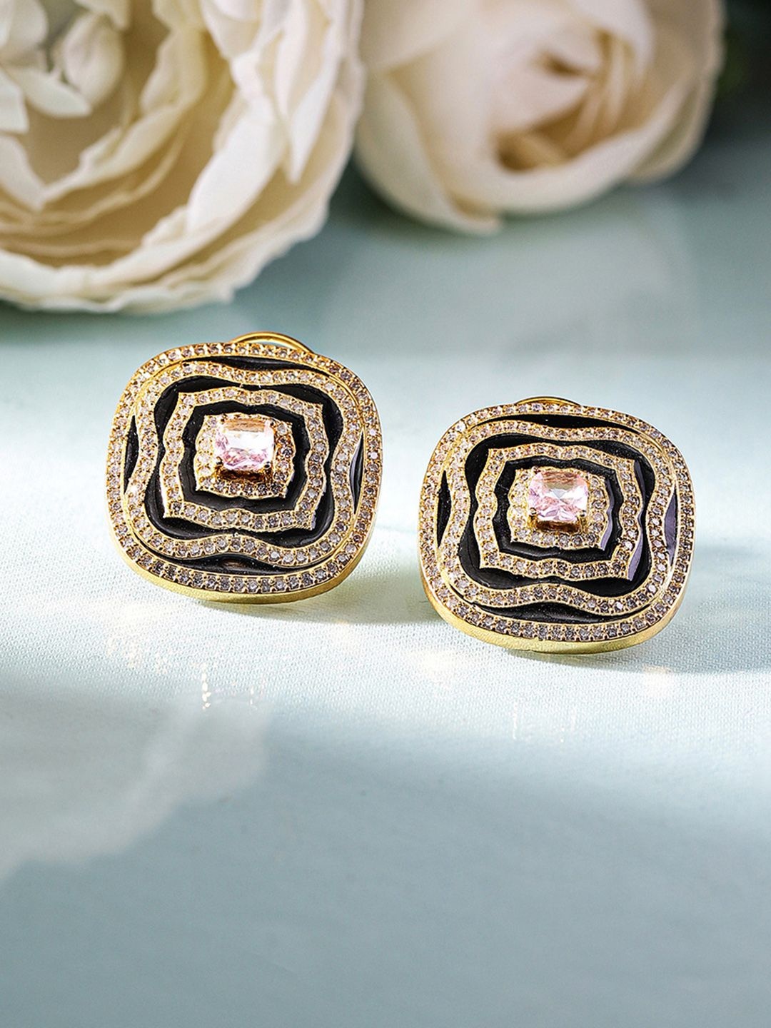 

Priyaasi Gold-Plated American Diamond Stone Studded Contemporary Studs