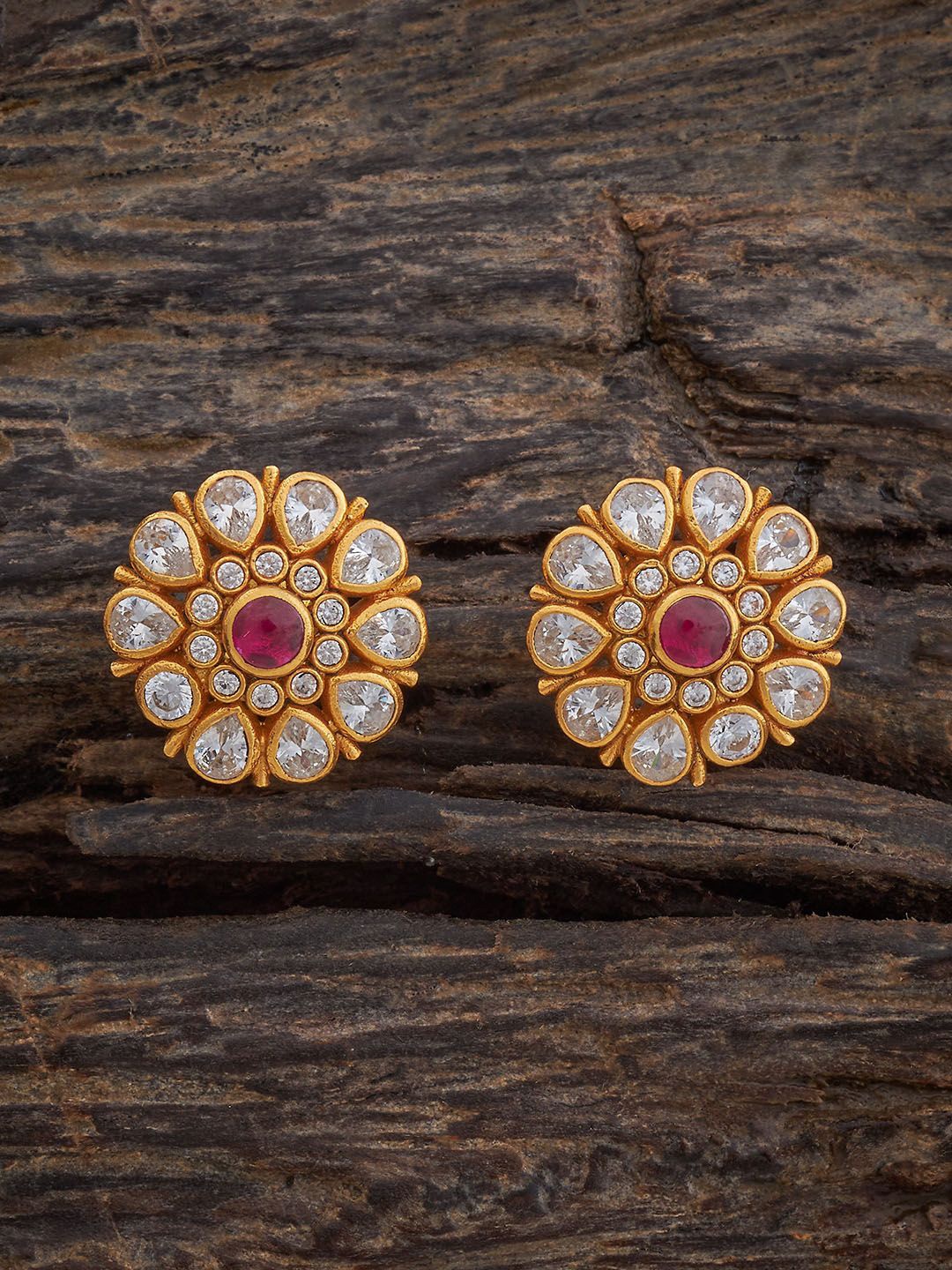 

Kushal's Fashion Jewellery Gold-Plated Zircon Stone Studded Oval Shaped Studs