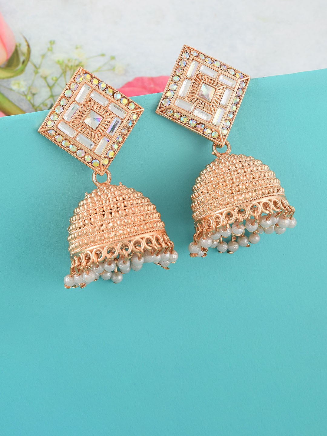 

MEMOIR Gold-Plated Kundan Studded Dome Shaped Jhumkas