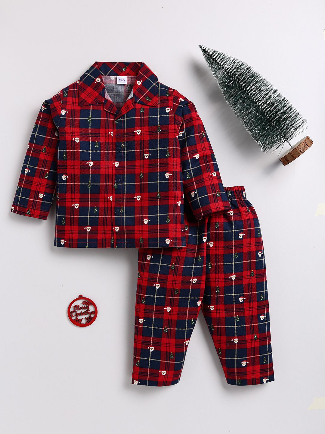 

Clt.s Kids Checked Pure Cotton Night suit, Red