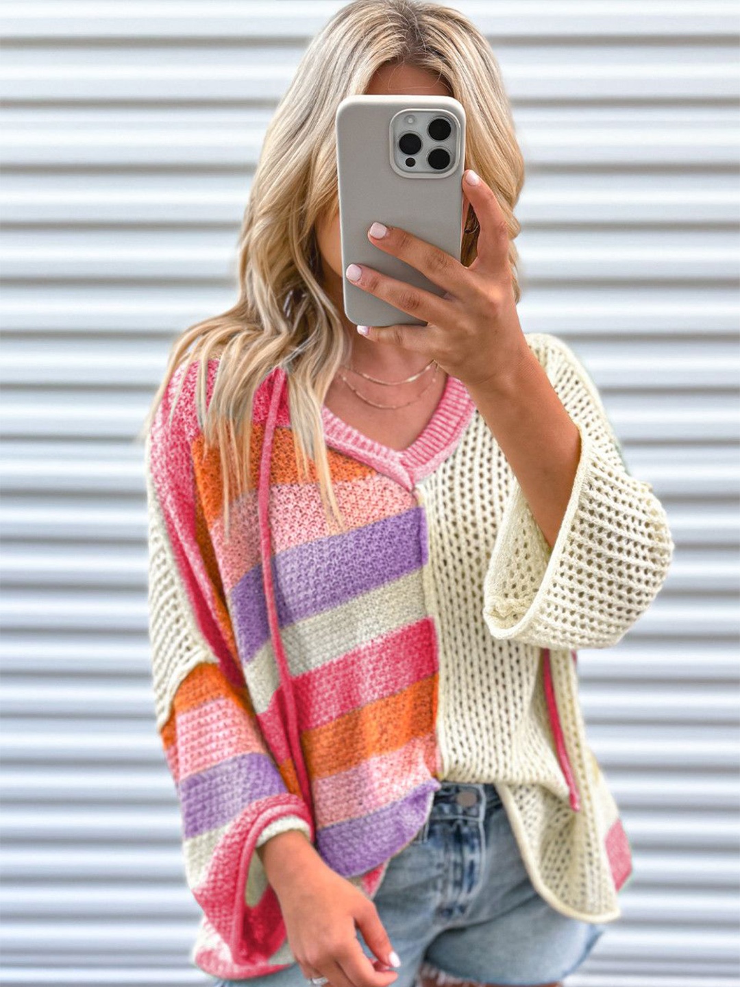 

StyleCast Women Colourblocked Hooded Pullover Sweater, Pink