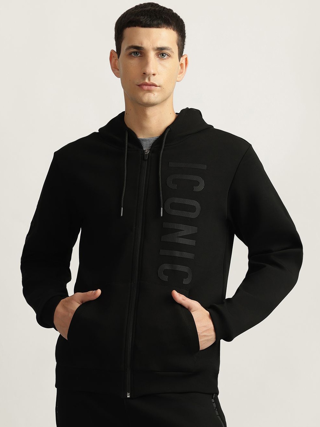 

Iconic Men Full Sleeves Hooded Sweatshirt, Black