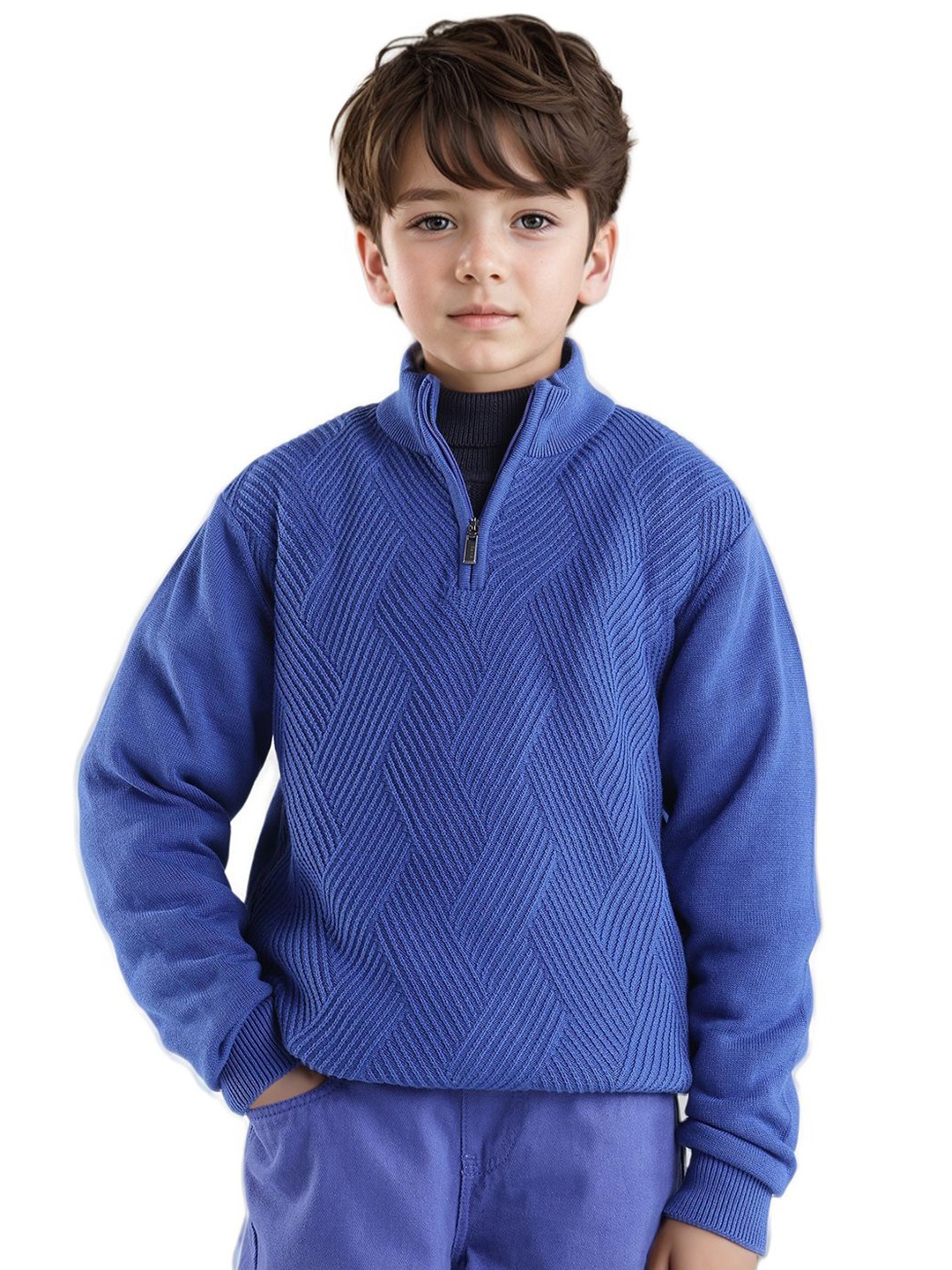 

Rare Ones Boys Textured Premium Sweater, Blue