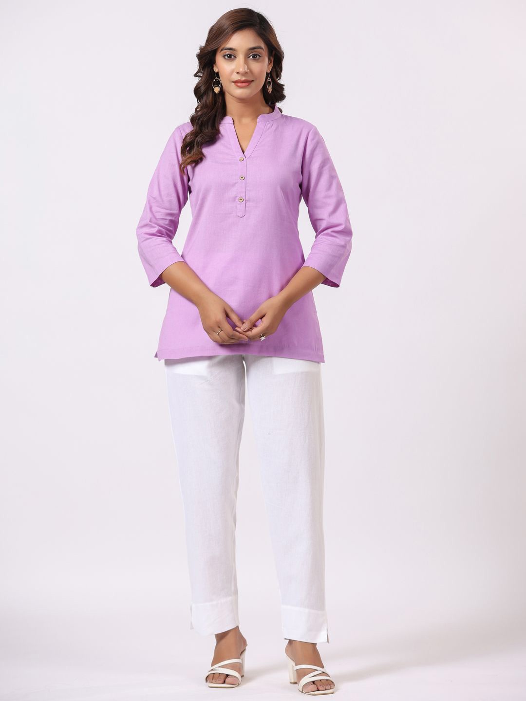 

PIROH Women Mandarin Collar Pure Cotton Kurti, Lavender
