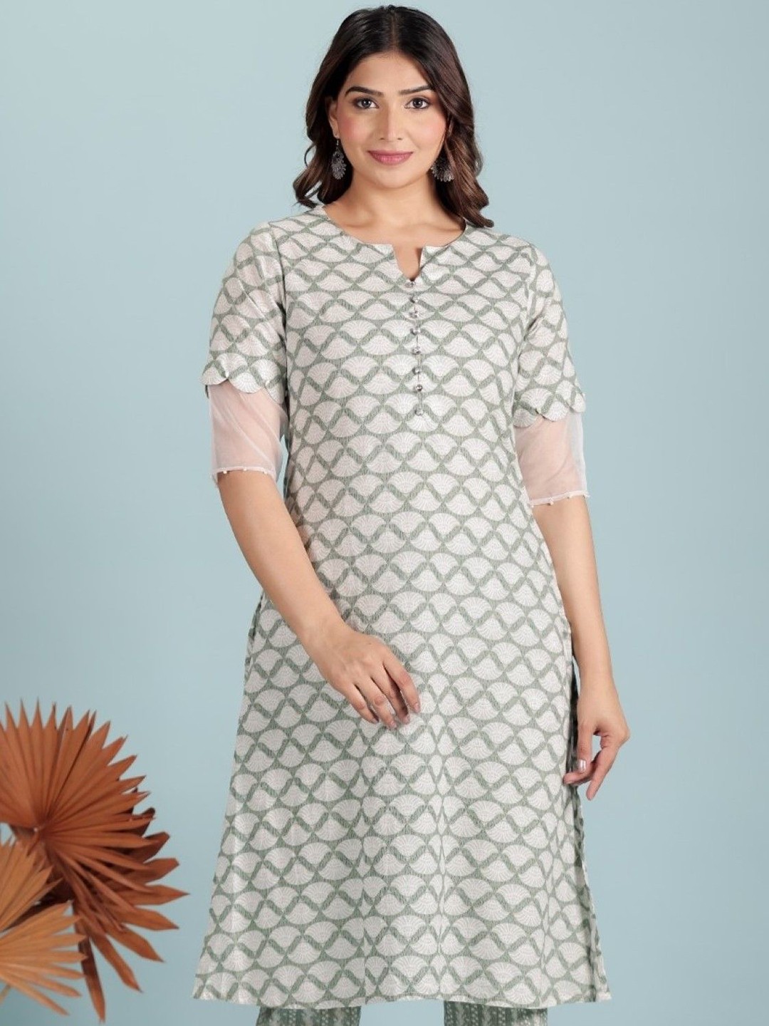 

Aramya Printed Cotton A-line Kurta, Green