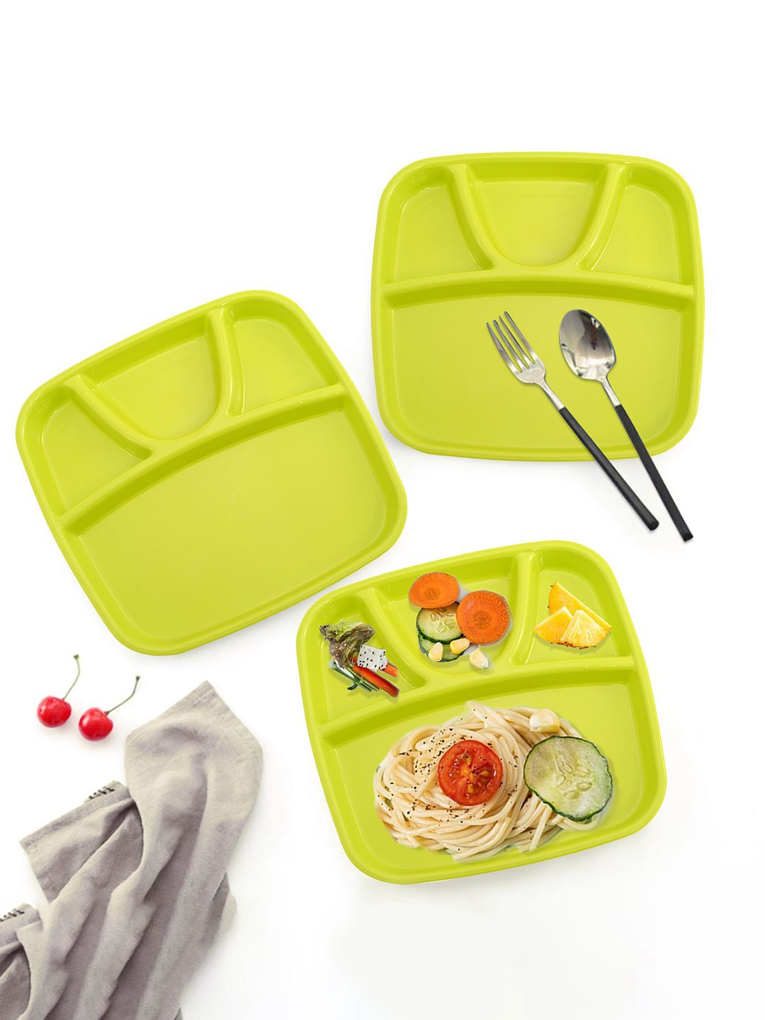 

Kuber Industries Green 3 Pieces 4 Sections Microwave Safe Plates