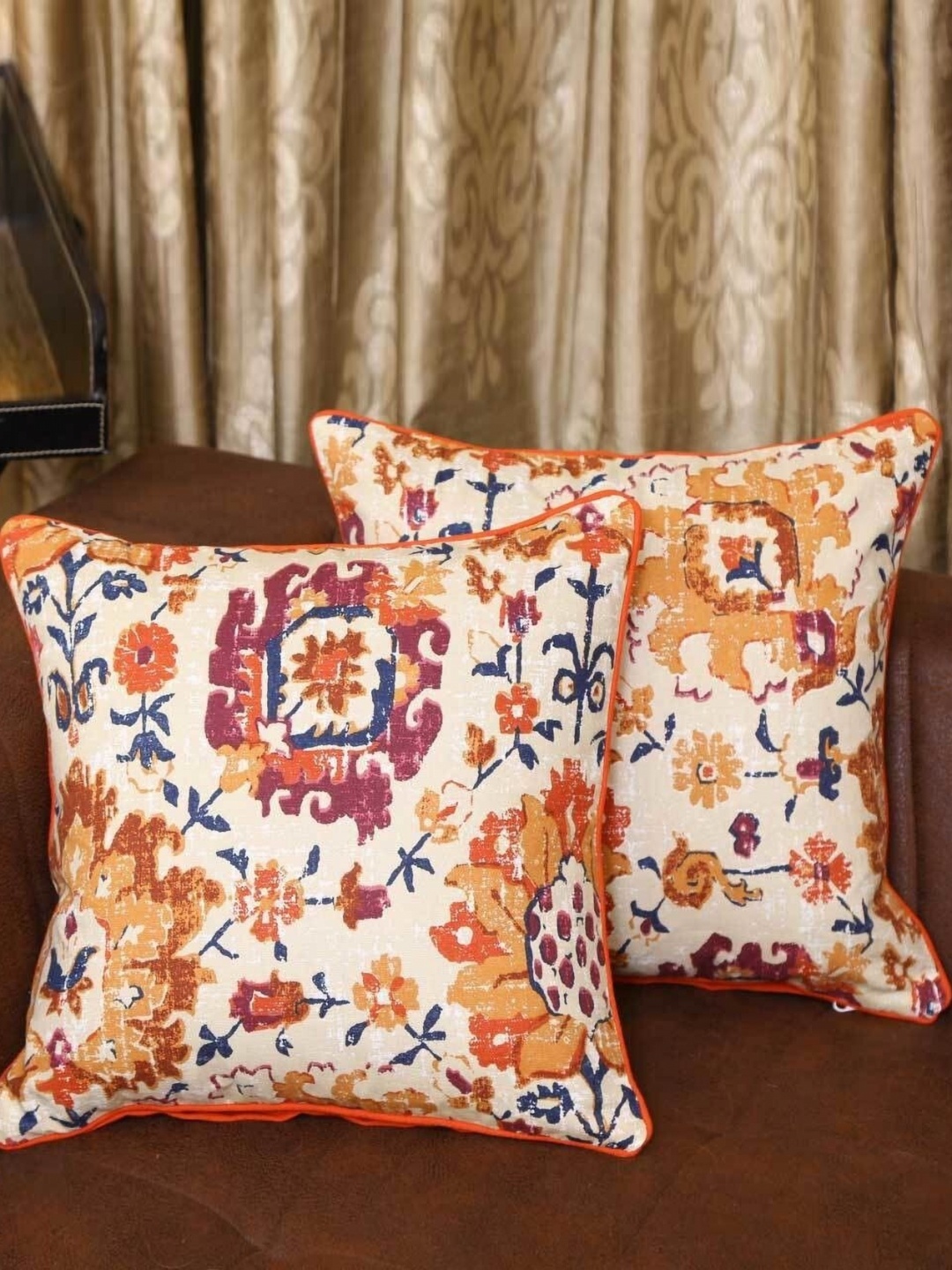 

BILBERRY Furnishing by preeti grover Brown & Burgundy Set of 2 Ethnic Motifs Square Cushion Covers