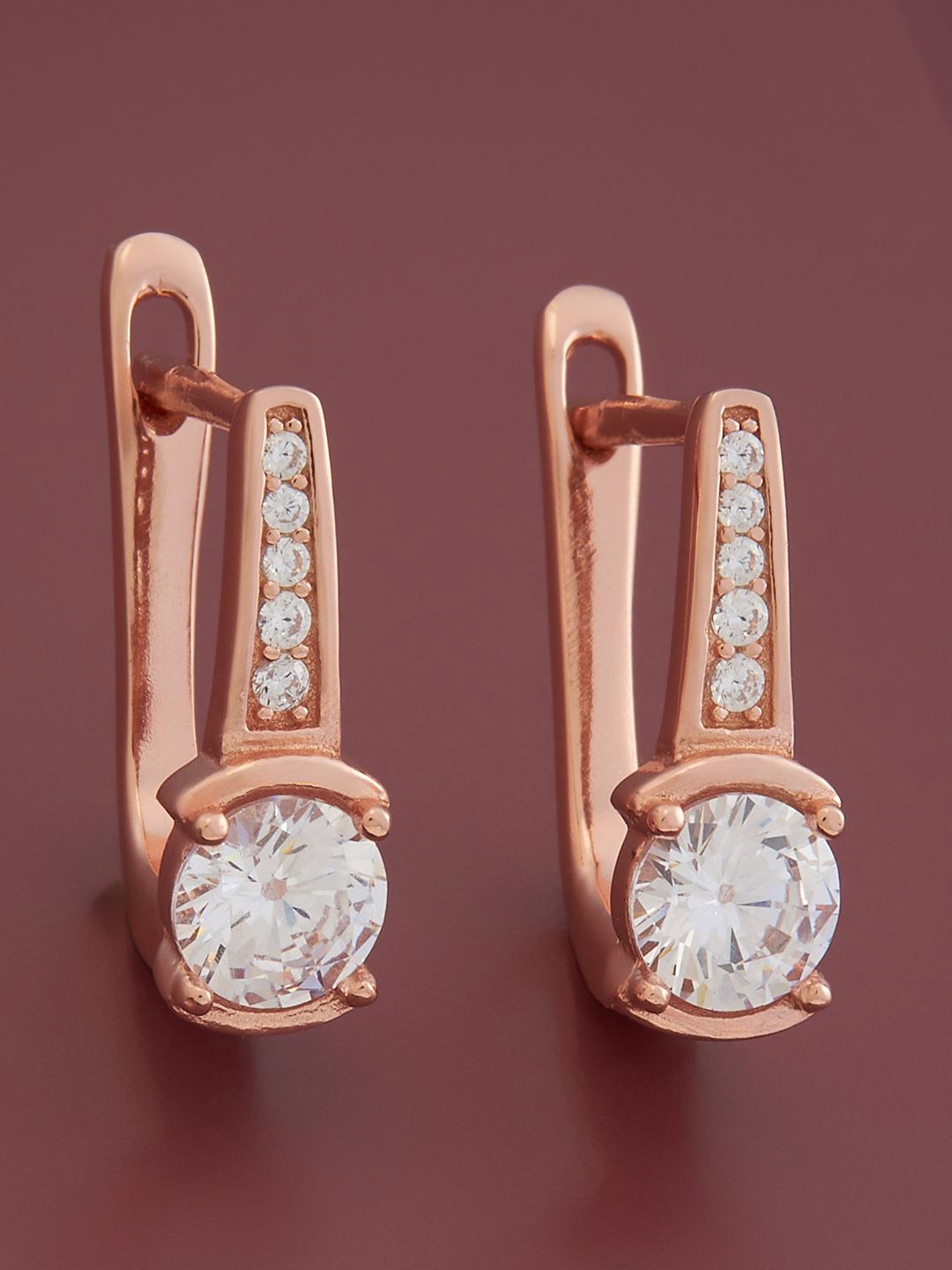 

Kushal's Fashion Jewellery Sterling Silver Zircon Rose Gold-Plated Hoop Earrings