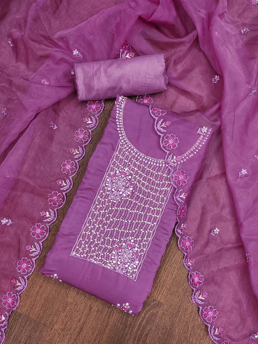 

Maroosh Beads and Stones Embellished Unstitched Dress Material, Purple