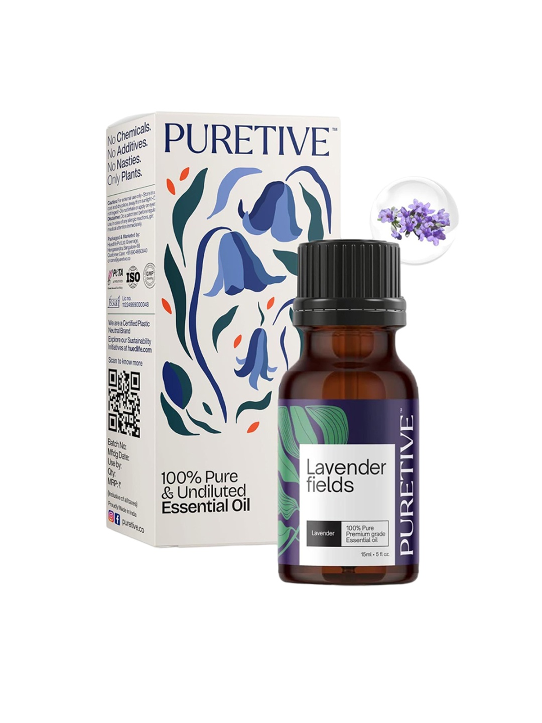 

Puretive Botanics Lavender Fields Pure Floral Scent Essential Oil For Stress Relief- 15 ml, Transparent
