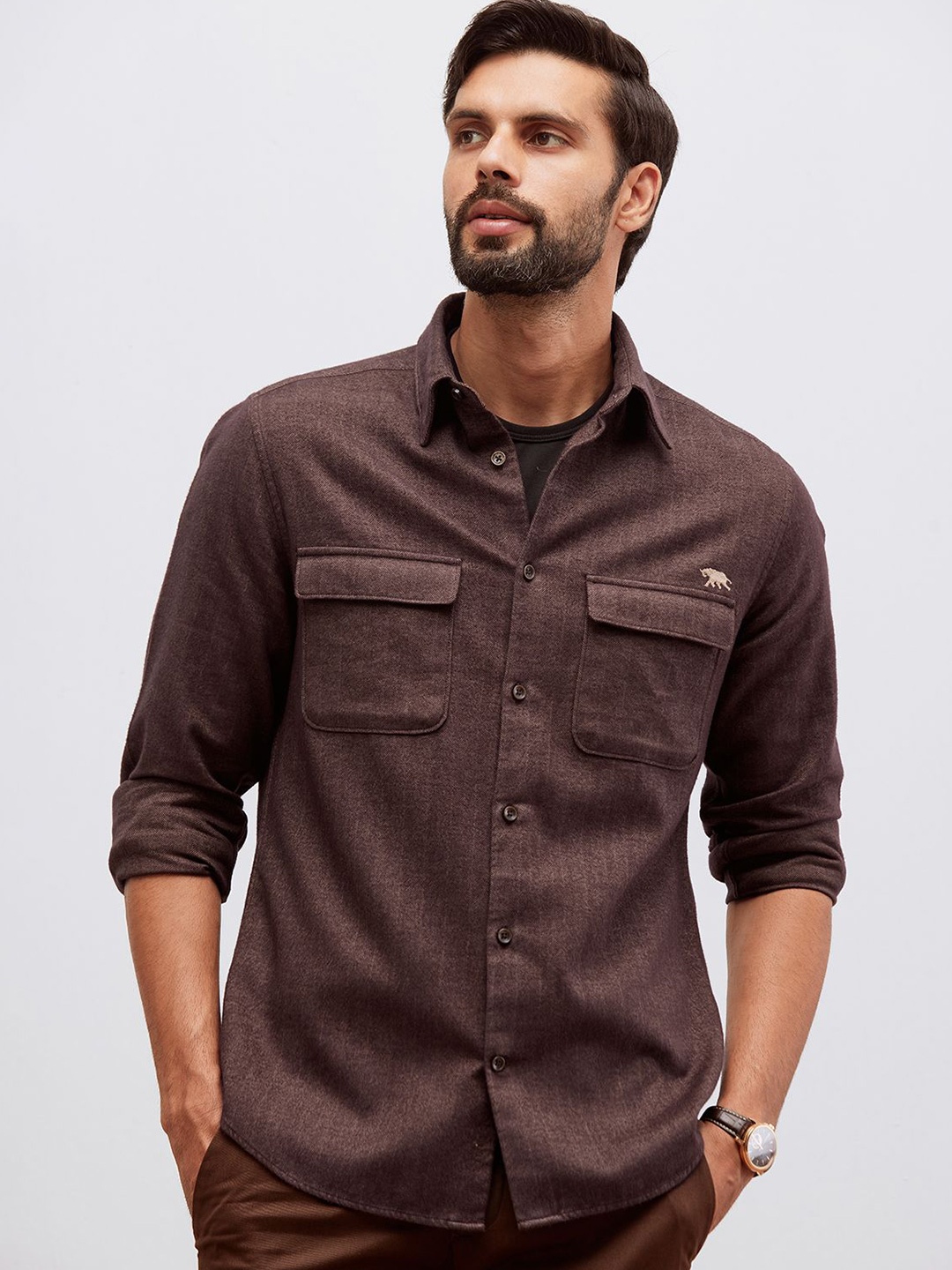 

Andamen Premium Self Design Cotton Casual Shirt, Brown