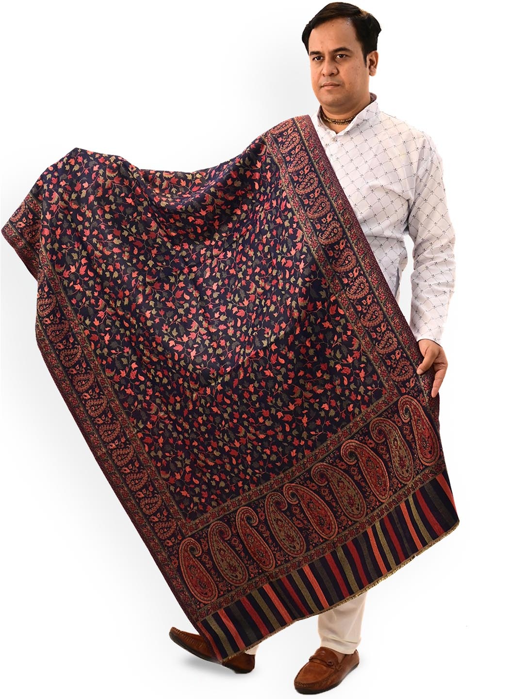 

Vrinde Men Floral Woven Design Shawl, Navy blue