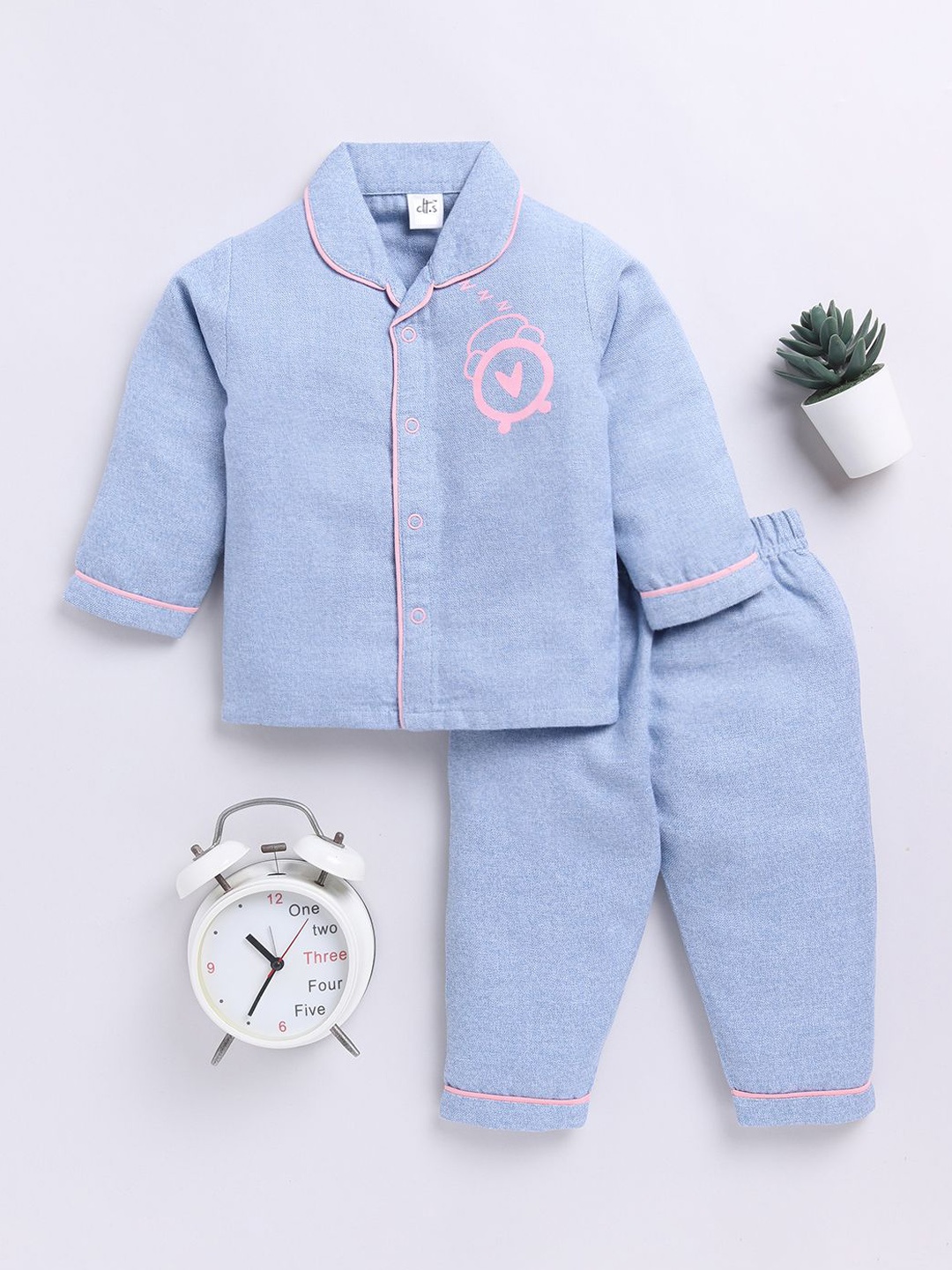 

Clt.s Kids Printed Long Sleeves Night suit, Blue