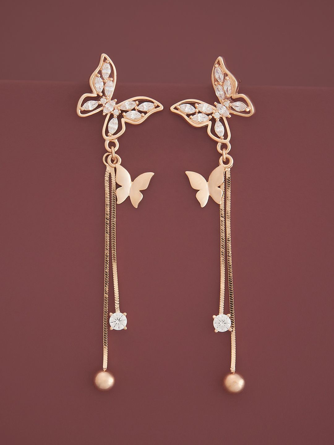 

Kushal's Fashion Jewellery Sterling Silver Zircon Rose Gold-Plated Drop Earrings