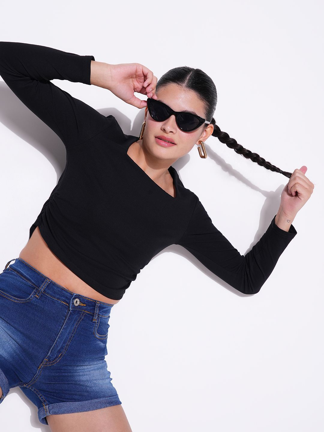 

SHOWOFF Women Square Neck Cotton Crop Top, Black