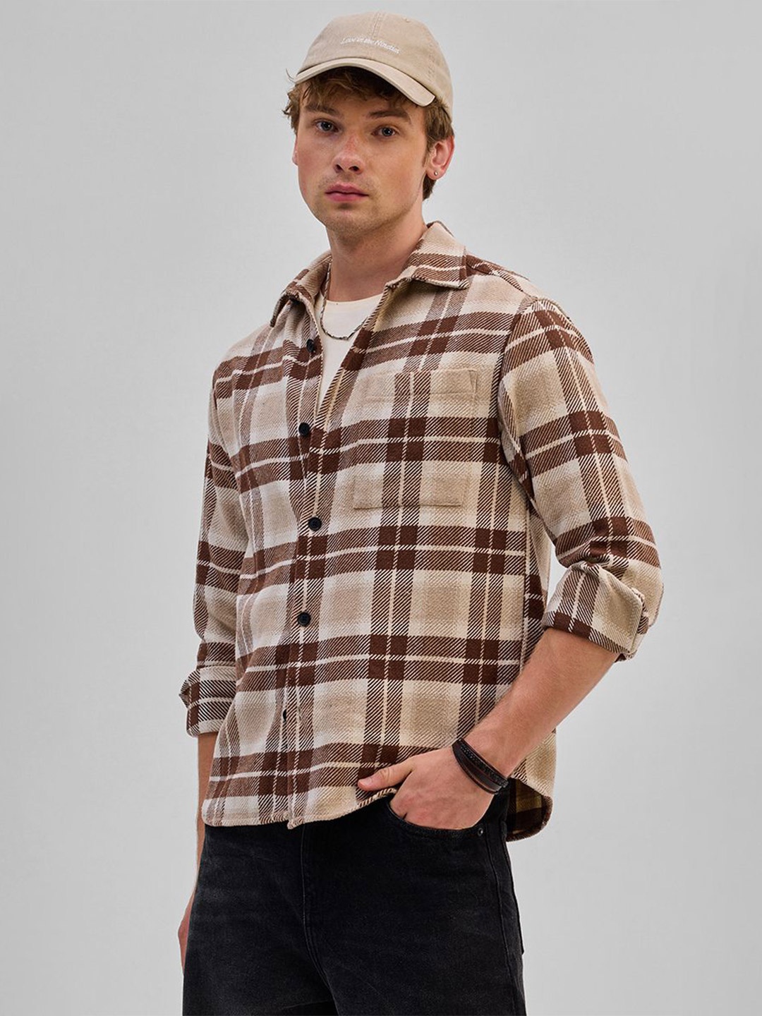 

Snitch Checked Relaxed Fit Shackets, Brown