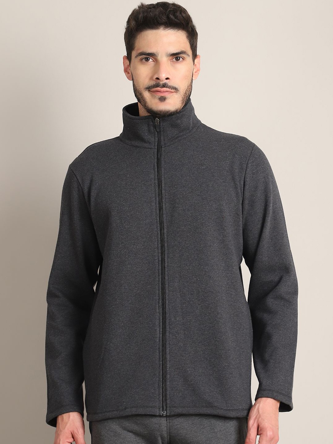 

Rute Men Solid Pure Cotton Open Front Jacket, Grey
